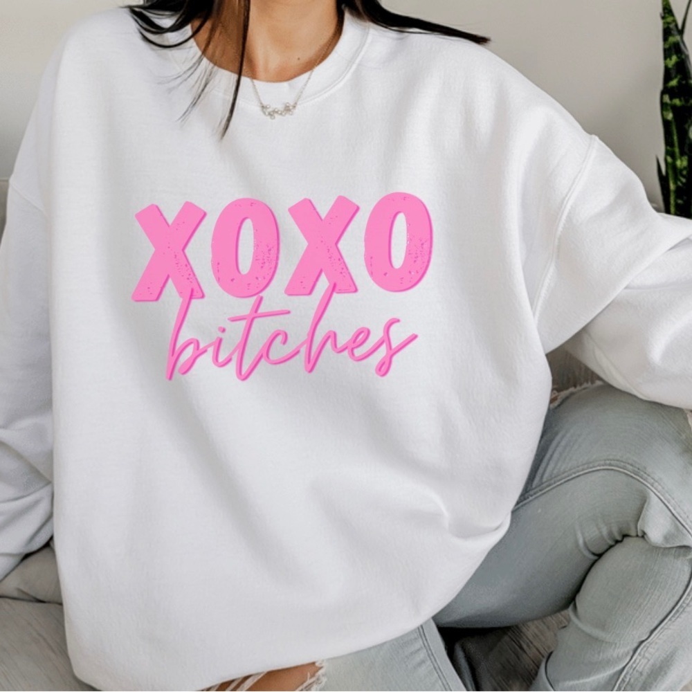 XOXO Bitches Graphic Sweatshirt Long Crew Neck Funny Valentines